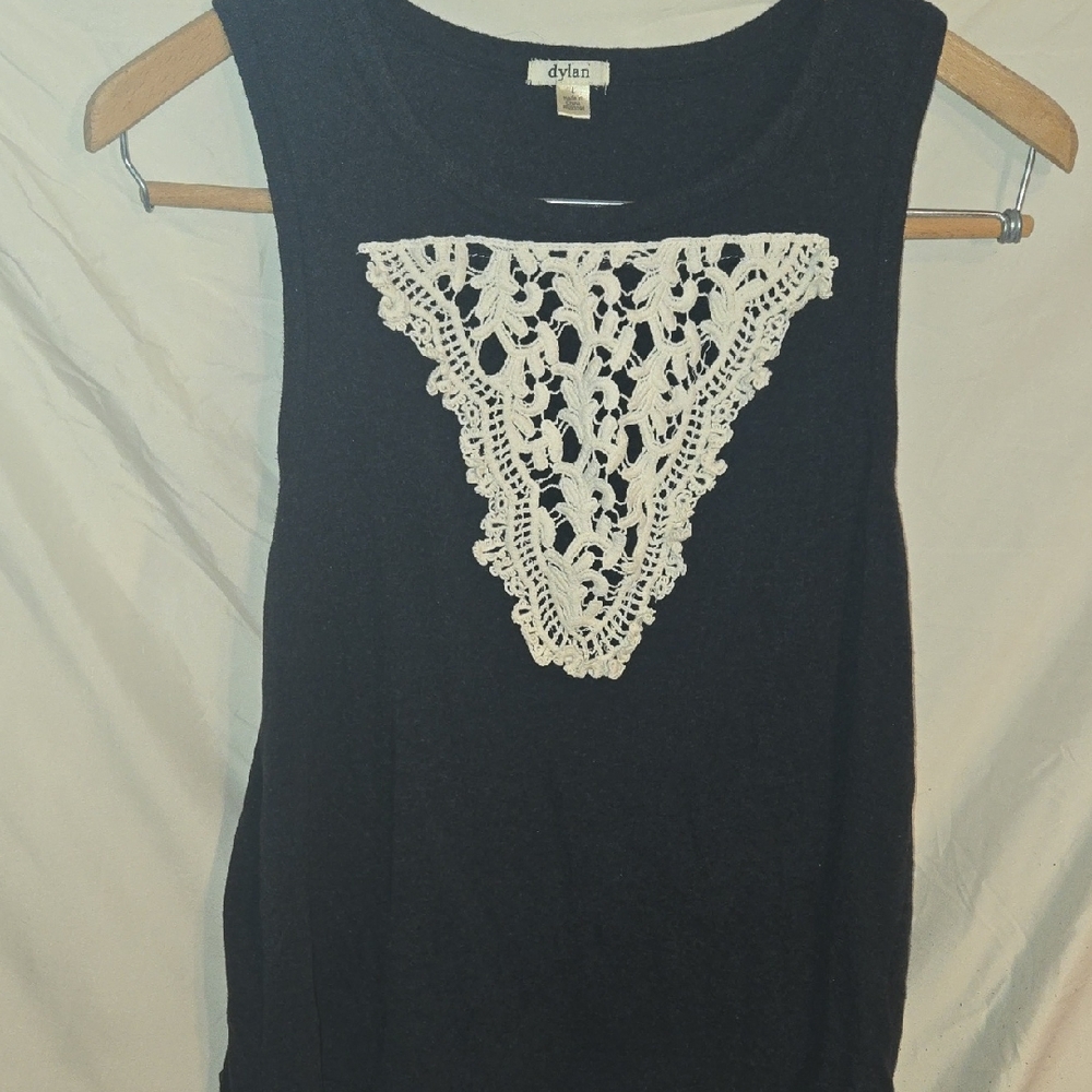 Dylan BlackTank Top with Cream Crochet Accent